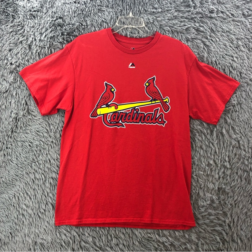 Majestic Shirt Mens Large St. Louis Cardinals Baseball Logo Spellout Red Yellow